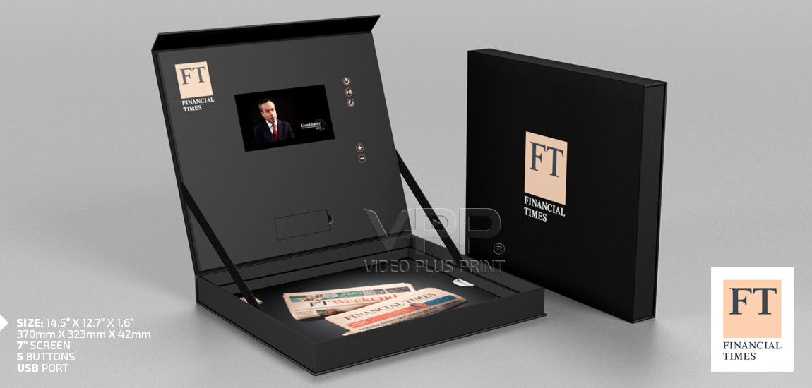 Hard cover video box with embedded screen