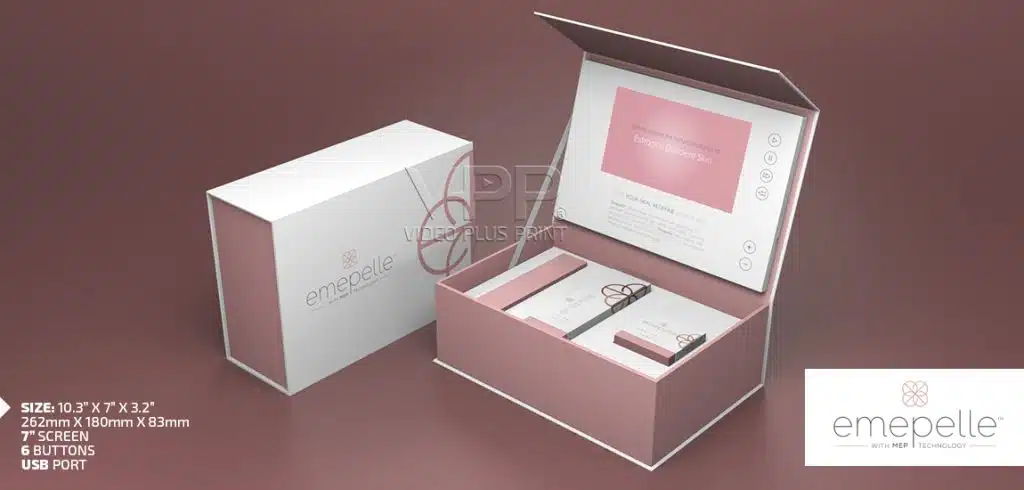 High-impact video packaging with rechargeable video screen